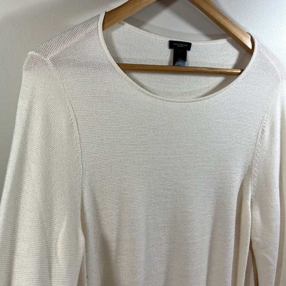 Ann Taylor Loft Large Knit Sweater Cream with pockets Long Sleeve scoop neck - Picture 6 of 6